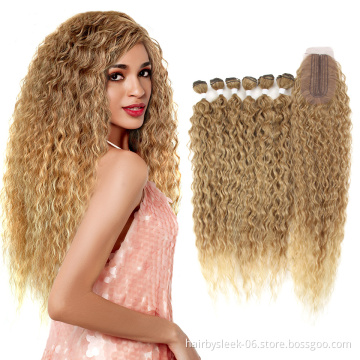 Best Selling Afro Kinky Curly Hair Bundles With Closure Synthetic Weave Synthetic Hair Extension Synthetic Braiding Hair